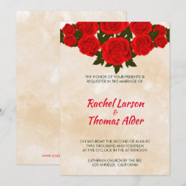 Beige Hintergrund und Rote Rosen Hochzeit Einladung