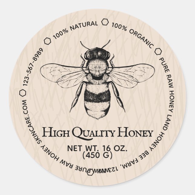 Beige Honey Jar Boho Ivory Beekeeping Runder Aufkleber (Vorderseite)