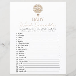 Beige Hot Air Ballon Baby Dusche Word Scramble