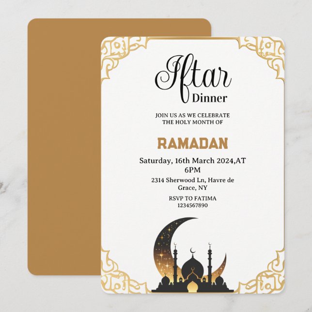 Beige Iftar Dinner Party Ramadan 2025 Einladung (Vorne/Hinten)