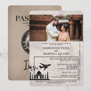 Beige India Passport Hochzeitseinladung Einladung