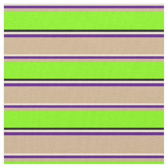 Beige, Indigo, Tan, Chartreuse und Schwarzes Muste Stoff (Nahaufnahme)