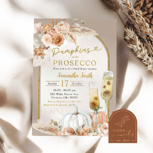 Beige Ivory Boho Pumpkin & Prosecco Brautparty Einladung