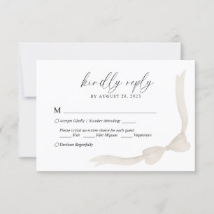 Beige Ivory Bow Ribbon Menü Auswahl Hochzeitsfeier RSVP Karte