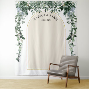 Beige Ivory Moderne Botanische Hochzeit Hintergrun Wandteppich