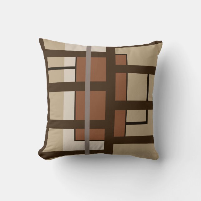 Beige Ivory Sienna & Brown Geometric Art Pattern Kissen (Vorderseite)