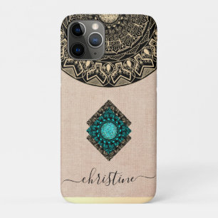 Beige Jute Schwarz Gold Mandala Schrift Name Rusti Case-Mate iPhone Hülle