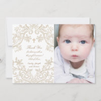 beige Kamm Taufkarte Baby Junge Dankeskarte