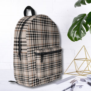 Beige Kariert Bedruckter Rucksack