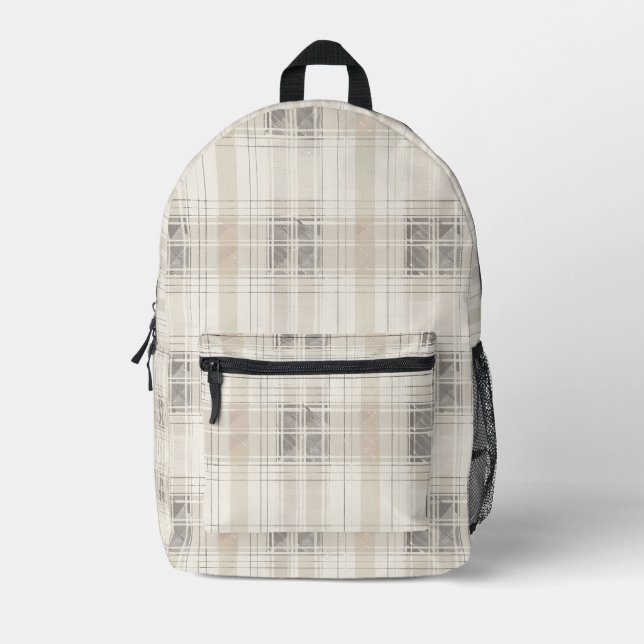 Beige Kariert Bedruckter Rucksack (Vorderseite)