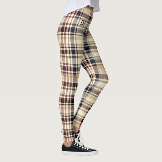 Beige Karierte klassische Prüfmuster Chic Leggings (Rechts)