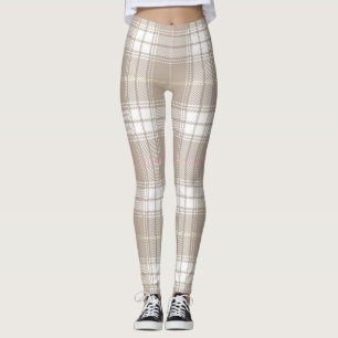 Beige Kariertes Tartan Muster Rustikal Leggings