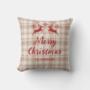 Beige Karo Rotwild Frohe Weihnachten Benutzerdefin Kissen