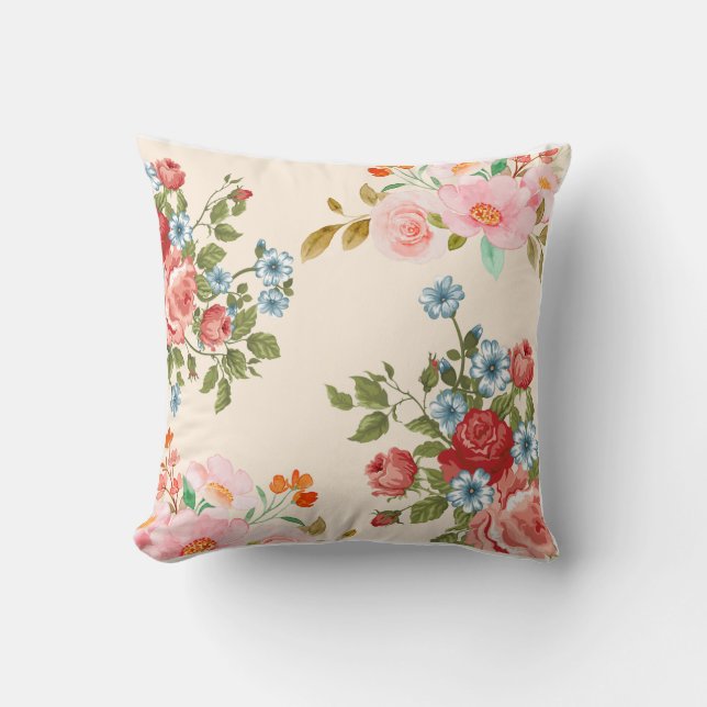 Beige Kissen mit elegantem, floralen Muster (Vorderseite)