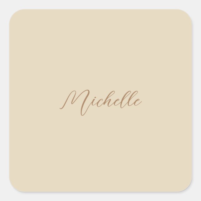 Beige Klassischer Beruflicher handgeschriebener Na Quadratischer Aufkleber (Vorderseite)