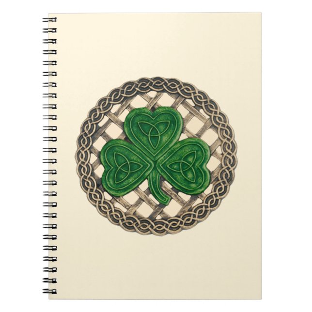 Beige Kleeblatt auf keltischen Knots Spiral Notebo Notizblock (Vorderseite)