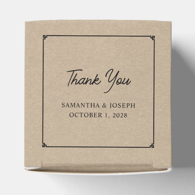 Beige Kraft Greek Key Border Wedding Vielen Dank Geschenkschachtel (Oben)