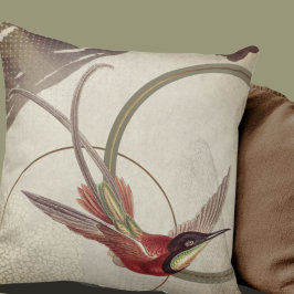 Beige künstlerisches Hummingbird Design | Grün Kissen