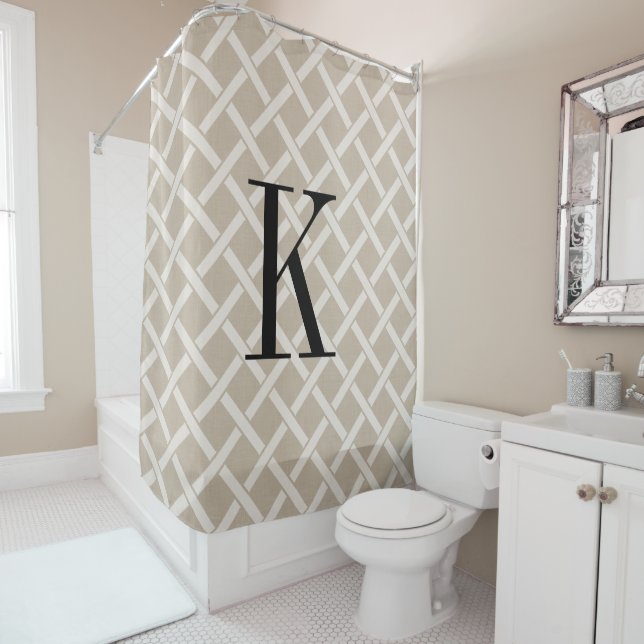 Beige Lattice Large Monogram | Bauernhof Badezimme Duschvorhang (Beispiel)