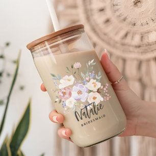 Beige Lavendel Aquarell Blumen Brautjungfer Dosenglas