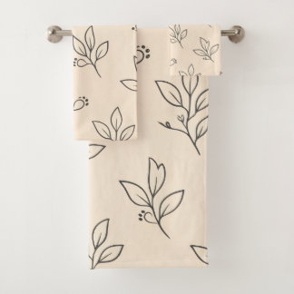 Beige Leaf Bathroom Towel Set