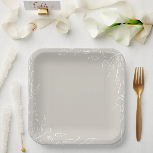 Beige Leaf Motif Erntedank Party Pappteller (Hochzeit)