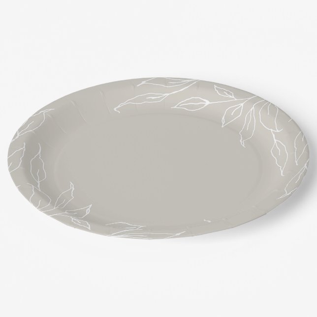 Beige Leaf Motif Erntedank Party Pappteller (Schrägansicht)