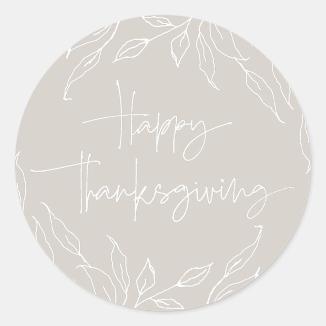 Beige Leaf Motif Happy Thanksgiving Runder Aufkleber (Vorderseite)