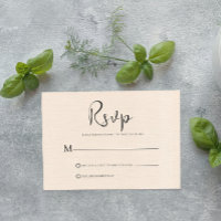 Beige Leinen Einfache RSVP-Karte mit schwarzem Scr