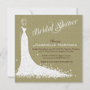 Beige Leinen Jute & weißes Hochzeitskleid Einladun Einladung