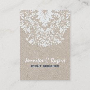 Beige Leinen Weiße Blumen Spitze Event Designer Visitenkarte