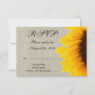 Beige Leinensonnenblume-rustikales Hochzeit UAWG RSVP Karte