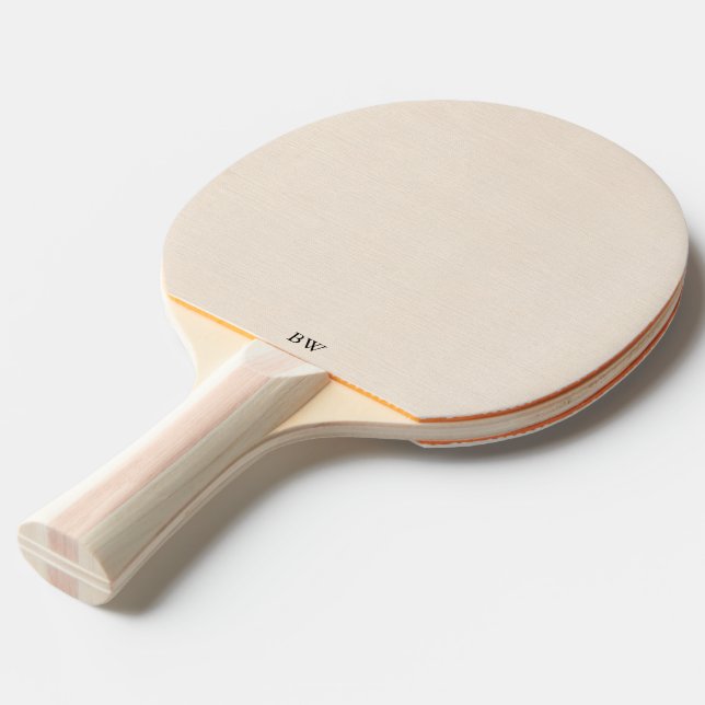 Beige Leinenstruktur einfache schwarze Typografie Tischtennis Schläger (Rückseitenansicht)