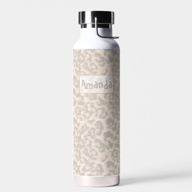 Beige Leopardendrucke. Trinkflasche (Links)