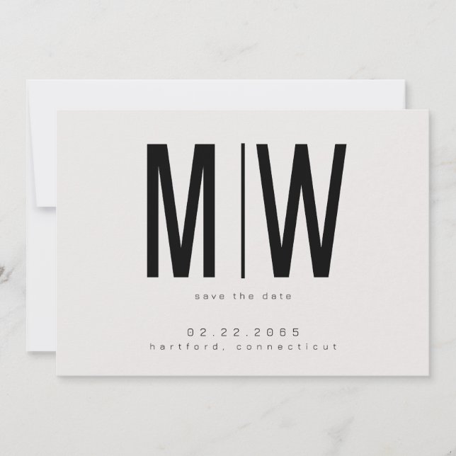 Beige Lg. Monogram Wedding Save the Date (Vorderseite)