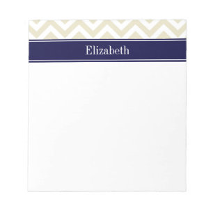 Beige Lg Zickzack Navy Blue Name Monogram Notizblock