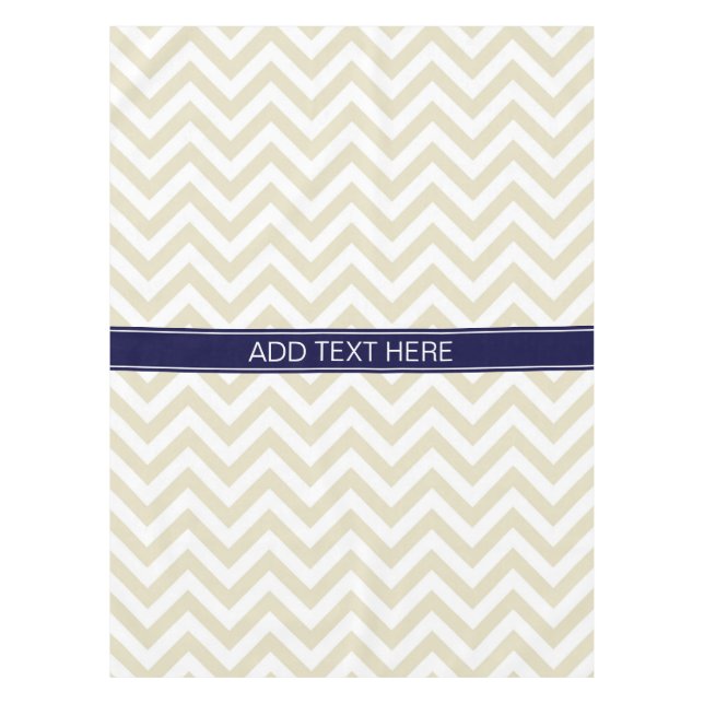 Beige Lg Zickzack Navy Blue Name Monogram Tischdecke (Vorderseite)