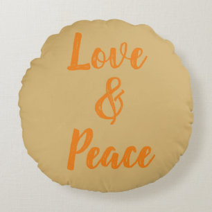 Beige Liebe und Frieden Rundes Kissen