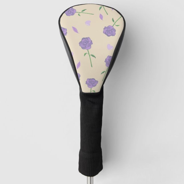 Beige Lila Rose Floral Boho Botanisches Muster Golf Headcover (Vorderseite)