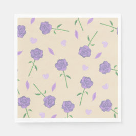 Beige Lila Rose Floral Boho Botanisches Muster Serviette