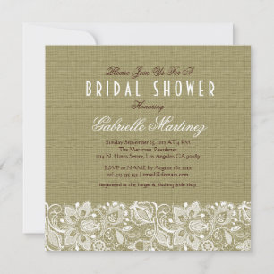 Beige Linen Burlap & White Floral Lace Einladung