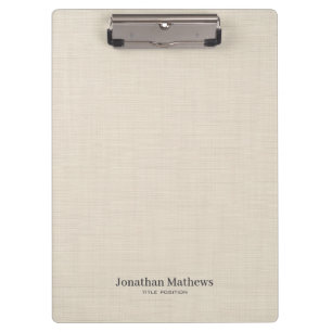 Beige Linen Creme Texture Einfache Elegante Monogr Klemmbrett