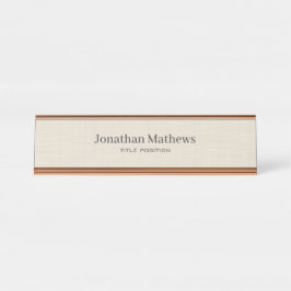 Beige Linen Creme Texture Einfache Elegante Monogr Schreibtischnamensplakette