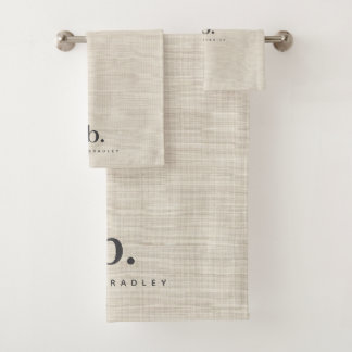 Beige Linen Creme Texture Simple Elegant Monogram Badhandtuch Set
