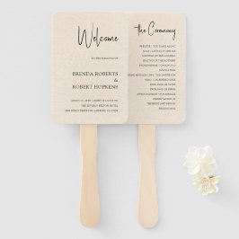 Beige Linen Einfache schwarze Script Hochzeitshand Fächer