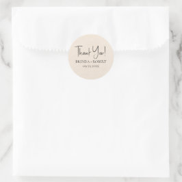Beige linen Einfaches Skript Willkommen Dankeschön Runder Aufkleber