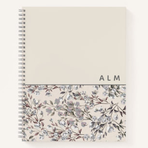 Beige Linen Floral Monogramm-Initialen Notizbuch