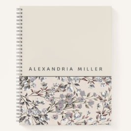 Beige Linen Floral | Personalisierter Name Notizbuch