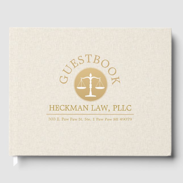 Beige Linen Gold Justice Logo Gästebuch (Vorderseite)