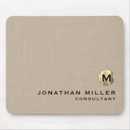 Beige Linen Gold Monogram Mousepad